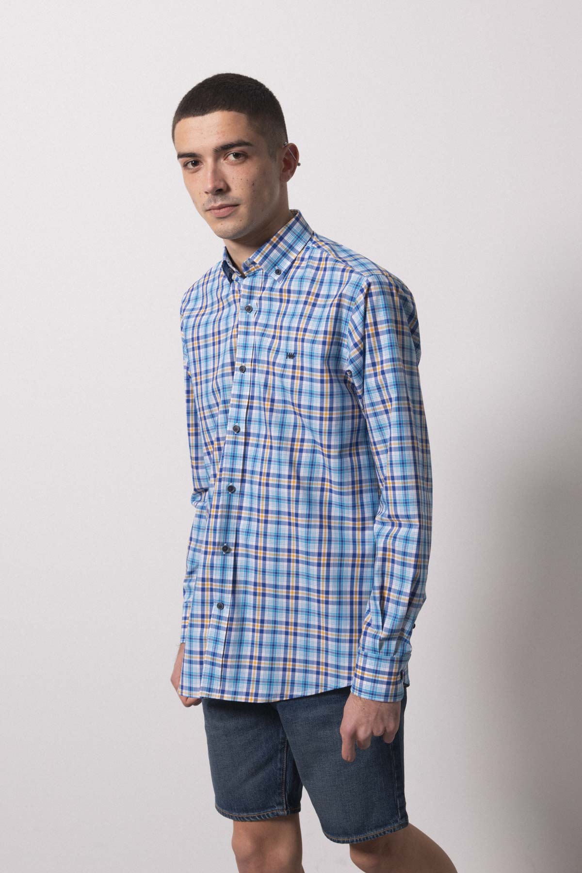 Camisa Klout Madras Azul Para Hombre