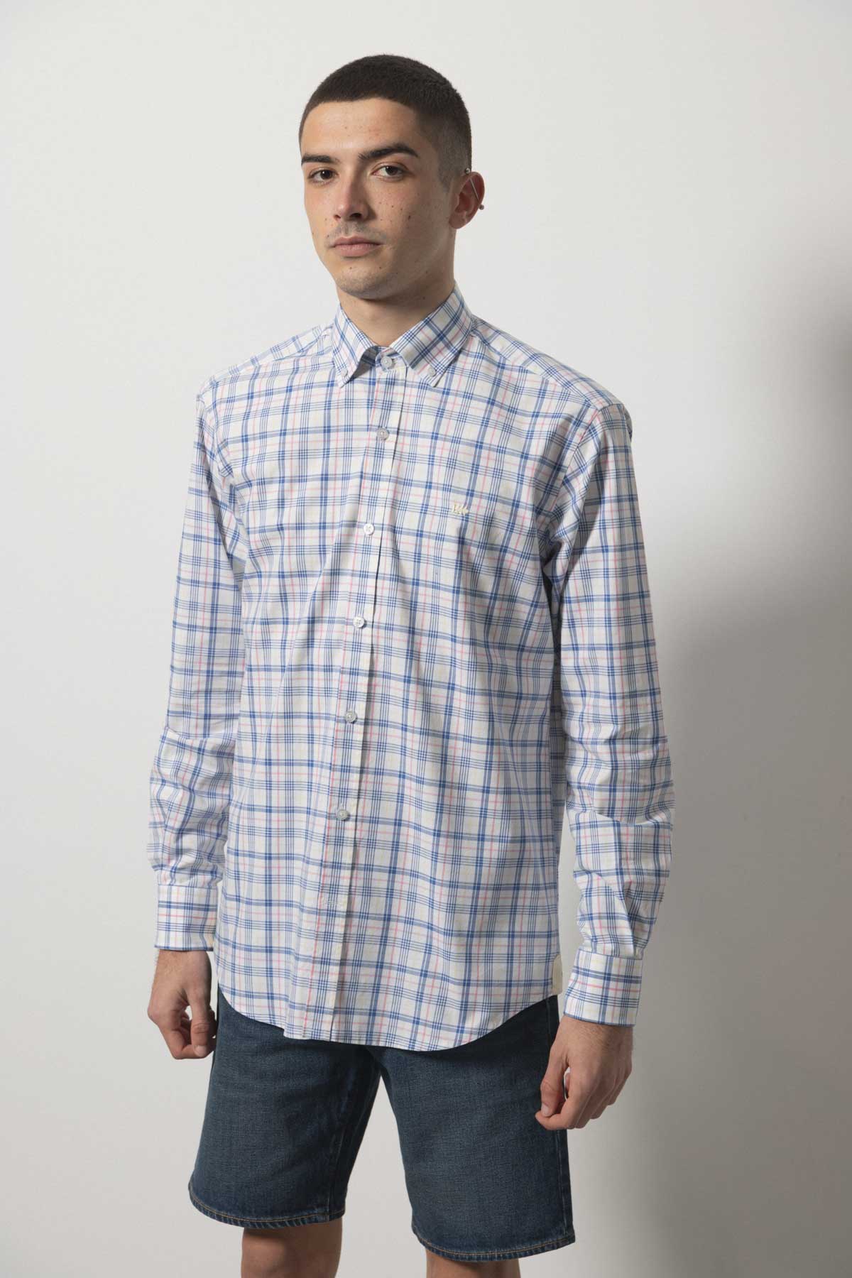 Camisa Klout Madras Blanco Para Hombre