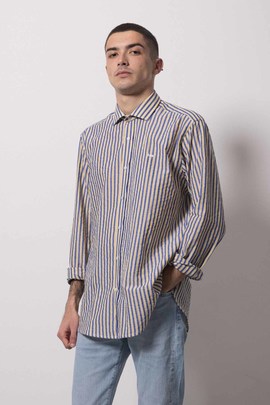  Camisa Klout Marbella Rayas Azul y Amarillo Hombre