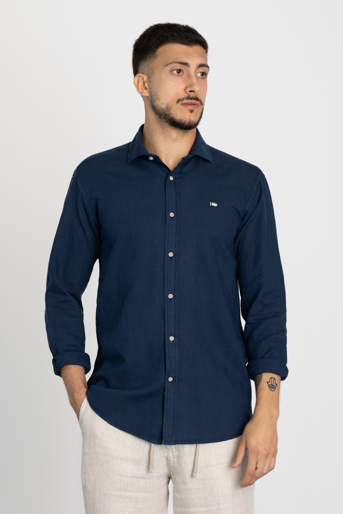 Camisa Klout Lino Azul Marino para Hombre