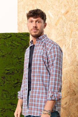  Camisa Klout Cuadros Naranja y Azul para Hombre