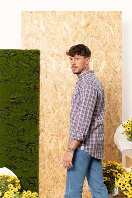  Camisa Klout Cuadros Naranja y Azul para Hombre