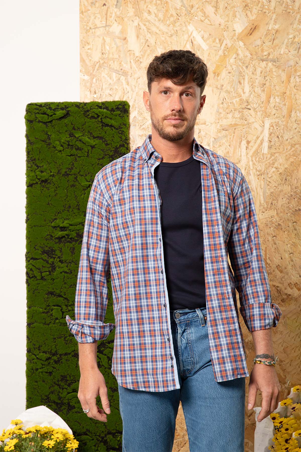 Camisa Klout Cuadros Naranja y Azul para Hombre